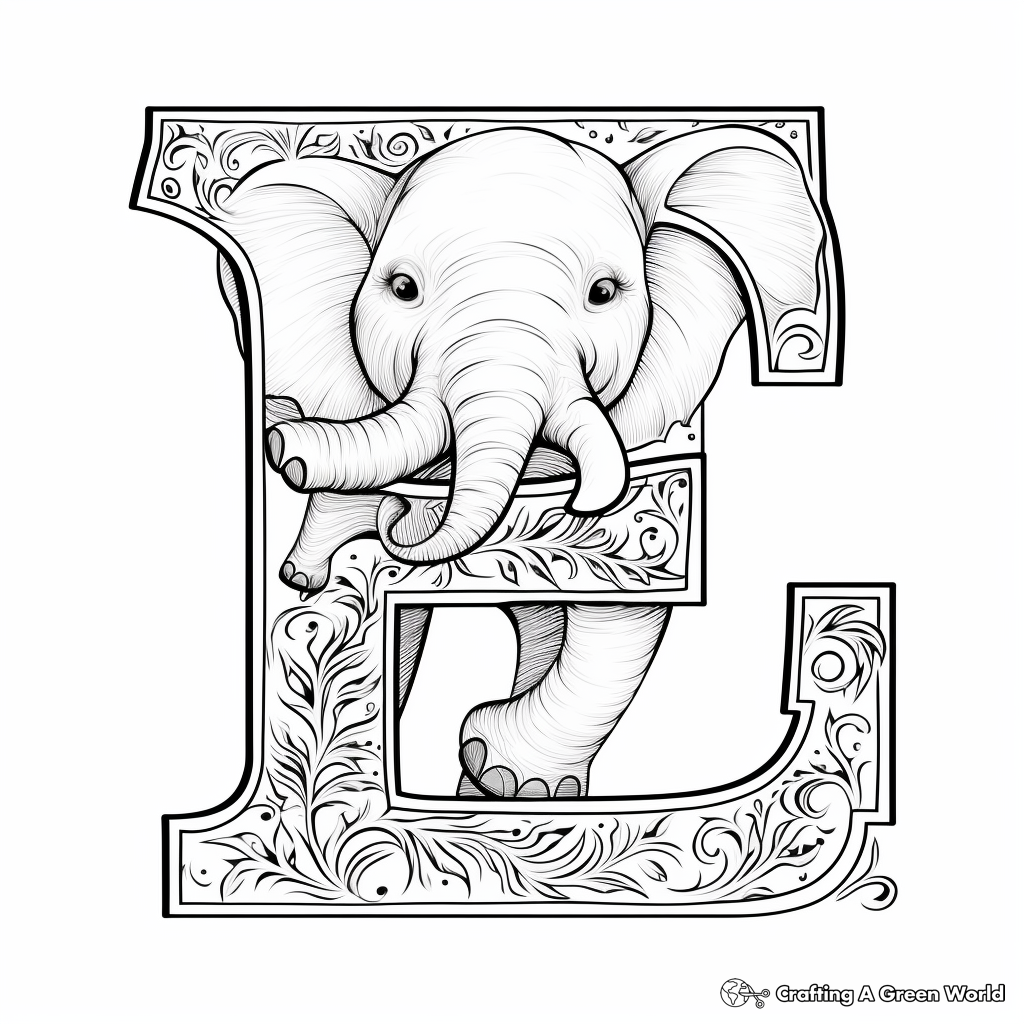 Friendly E for Elephant Coloring Pages 3