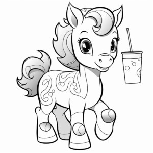 Friendly Horse Gulping Boba Coloring Pages 2