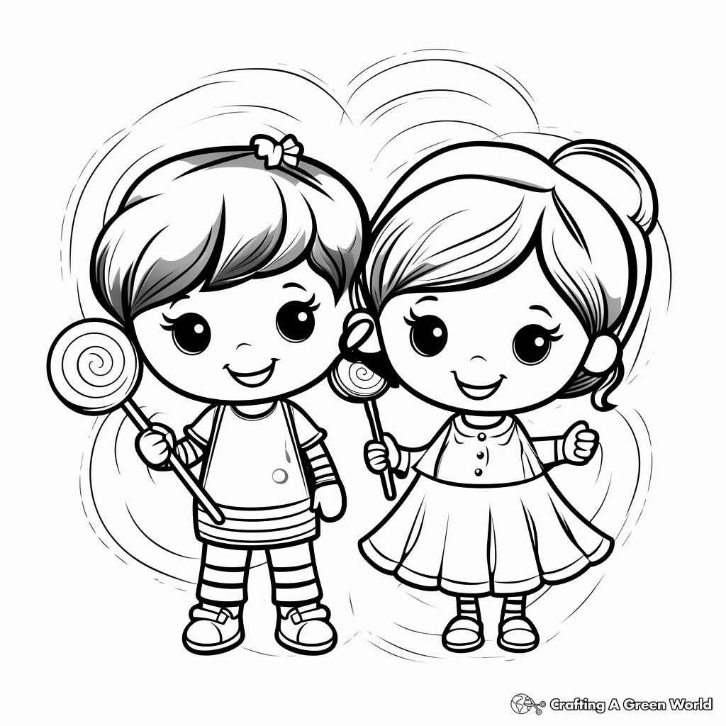 Friendly Lollipop and Candy Friends Coloring Page 4