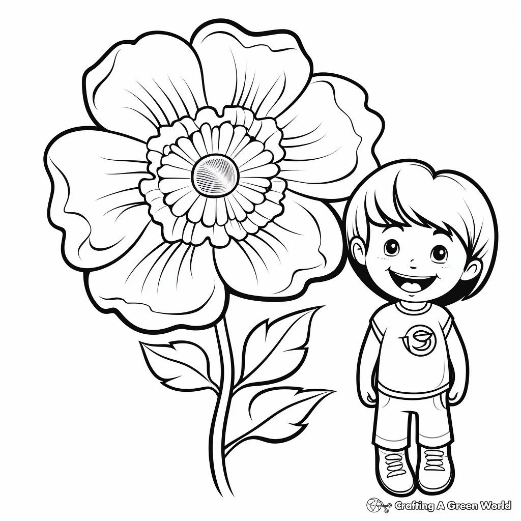 Friendly Peony Flower Coloring Pages for Kids 3