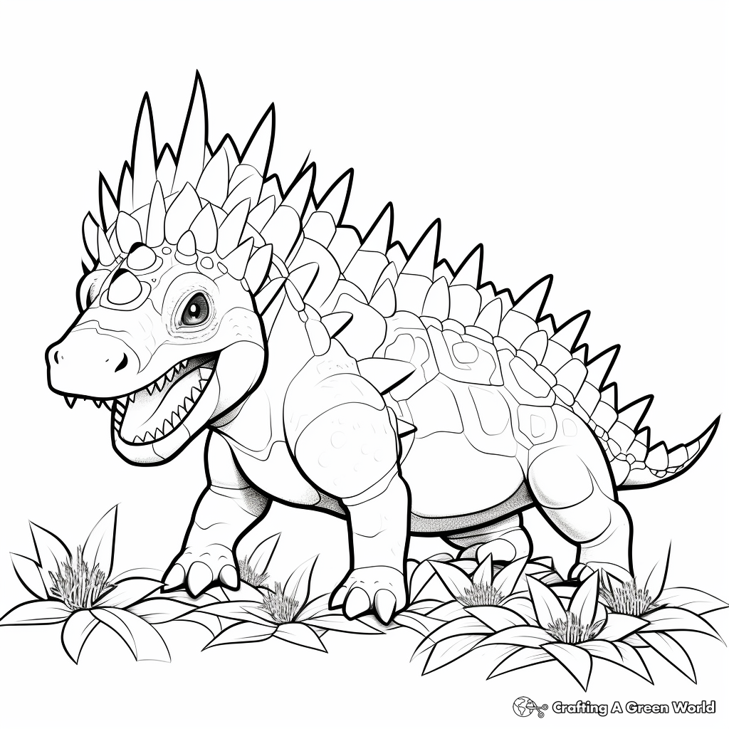 Friendly Stegosaurus with Other Herbivores Coloring Pages 1
