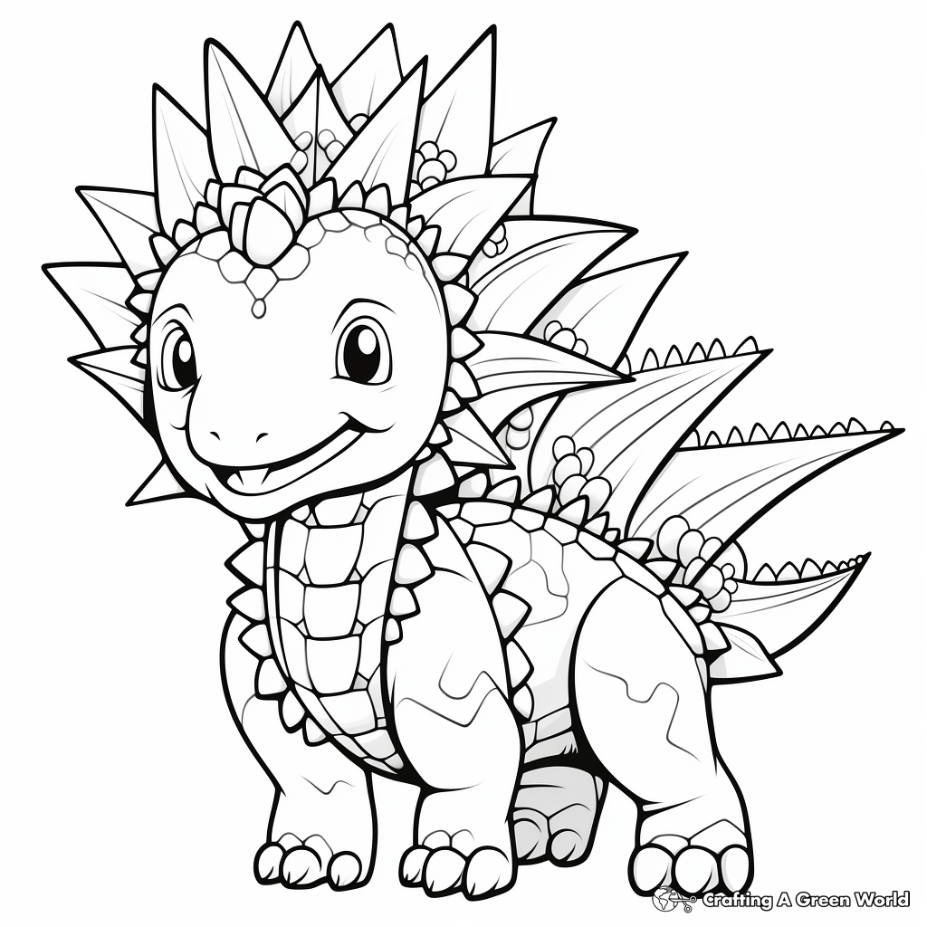 Friendly Stegosaurus with Other Herbivores Coloring Pages 2