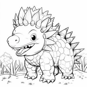Friendly Stegosaurus with Other Herbivores Coloring Pages 3