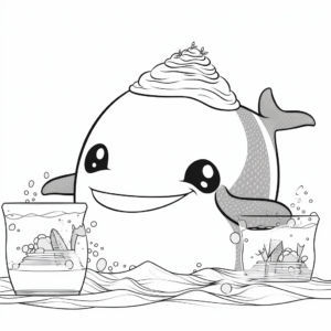 Friendly Whale Drinking Boba Coloring Pages 2