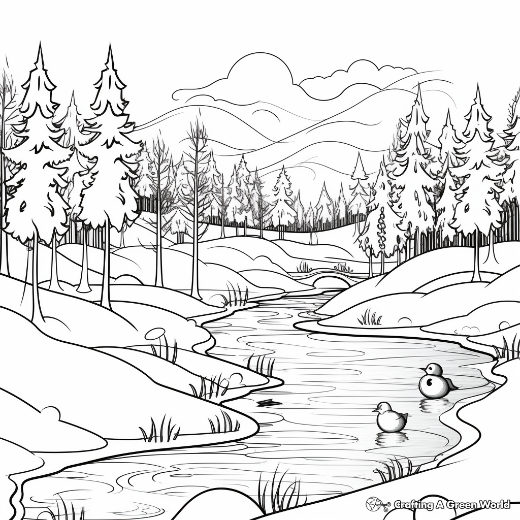 Frolicking Penguins Winter Coloring Pages 1