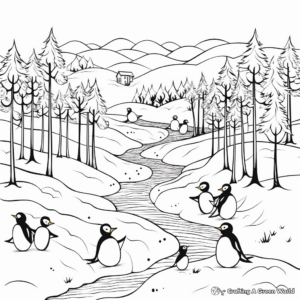 Frolicking Penguins Winter Coloring Pages 2