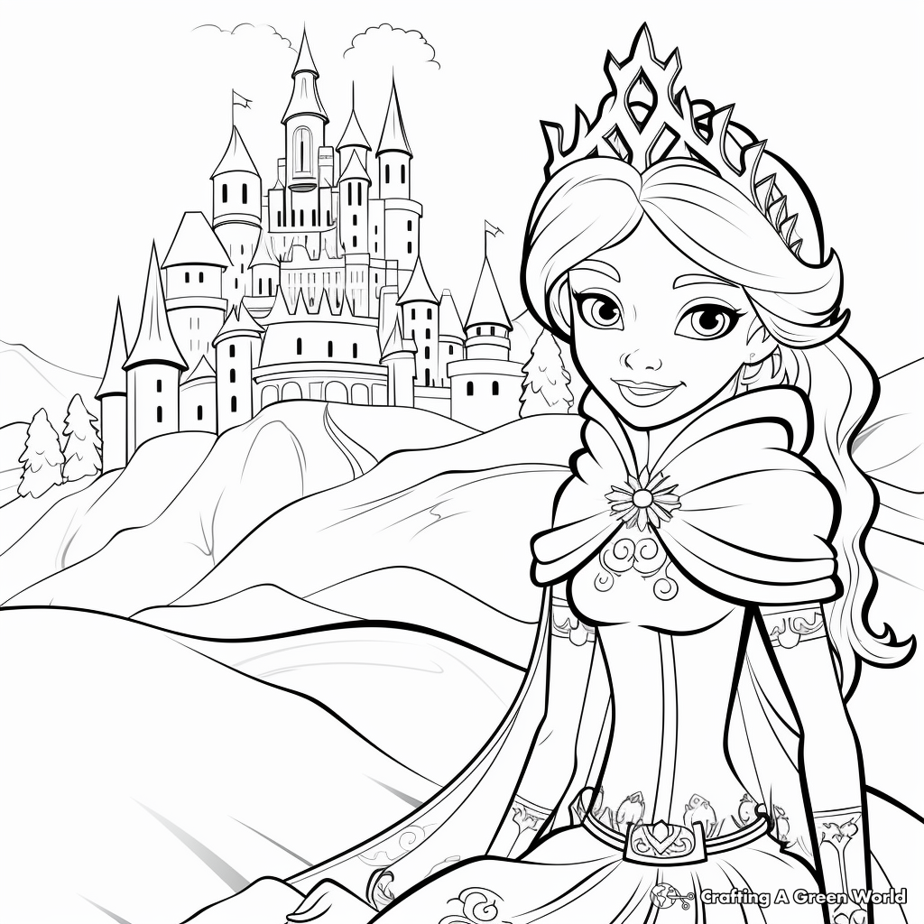 Frosty Ice Castle with Winter Princess Coloring Pages 4