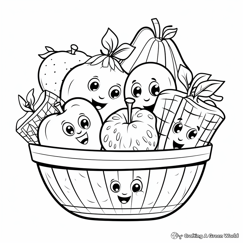 Fruit and Veggie Basket Coloring Pages for Kids 3