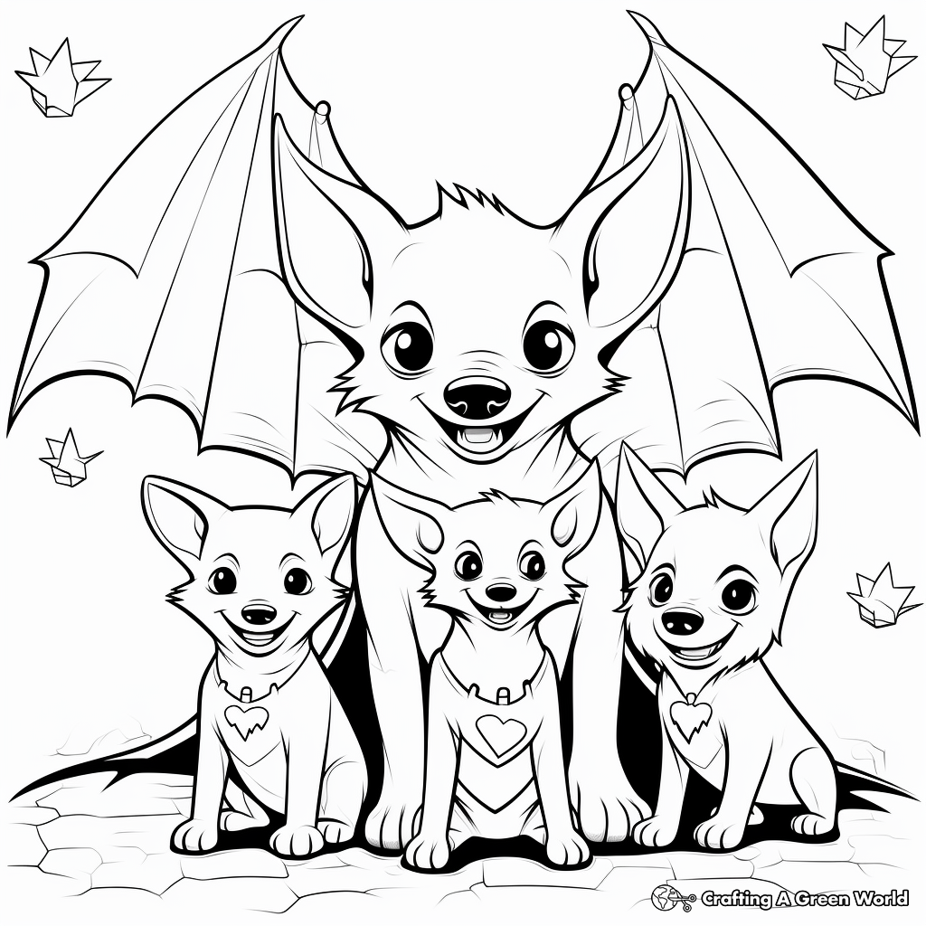 Fruit Bat Family Coloring Pages: Male, Female, and Pups 2