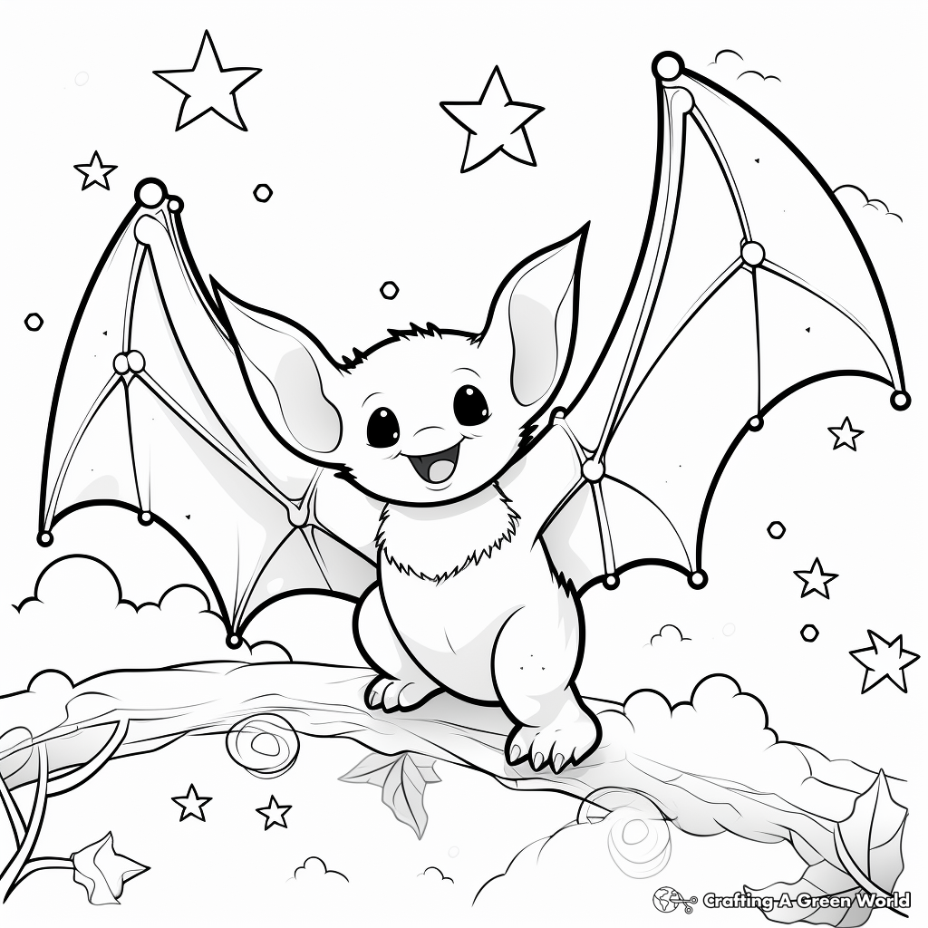 Fruit Bat in the Moonlight Coloring Pages 2