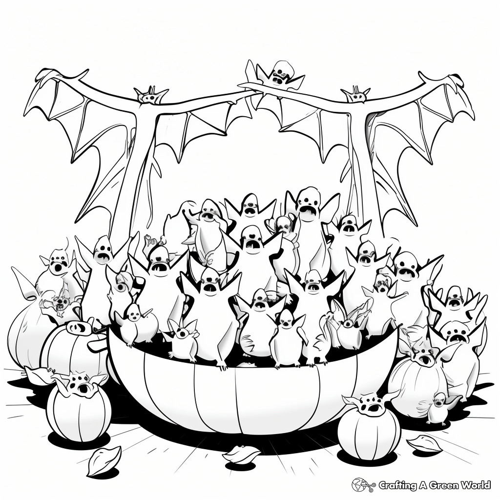 Fruit Bats in a Colony: Group Coloring Pages 1