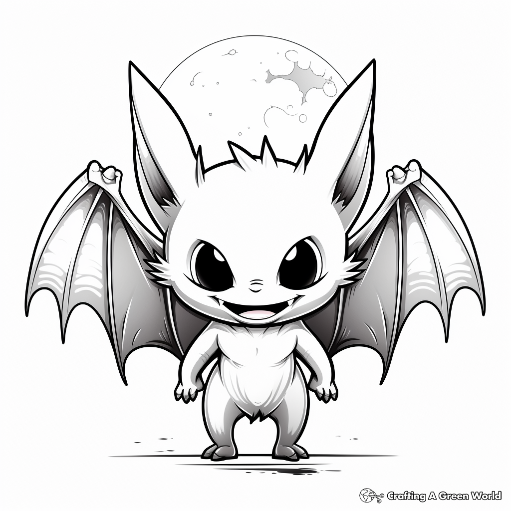 Full Moon and Bat Wings Coloring Pages 2