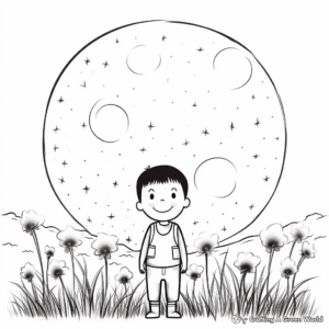 Full Moon and Flower Field Coloring Pages 2