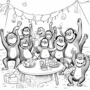 Fun and Lively Chimpanzee Party Coloring Pages 2
