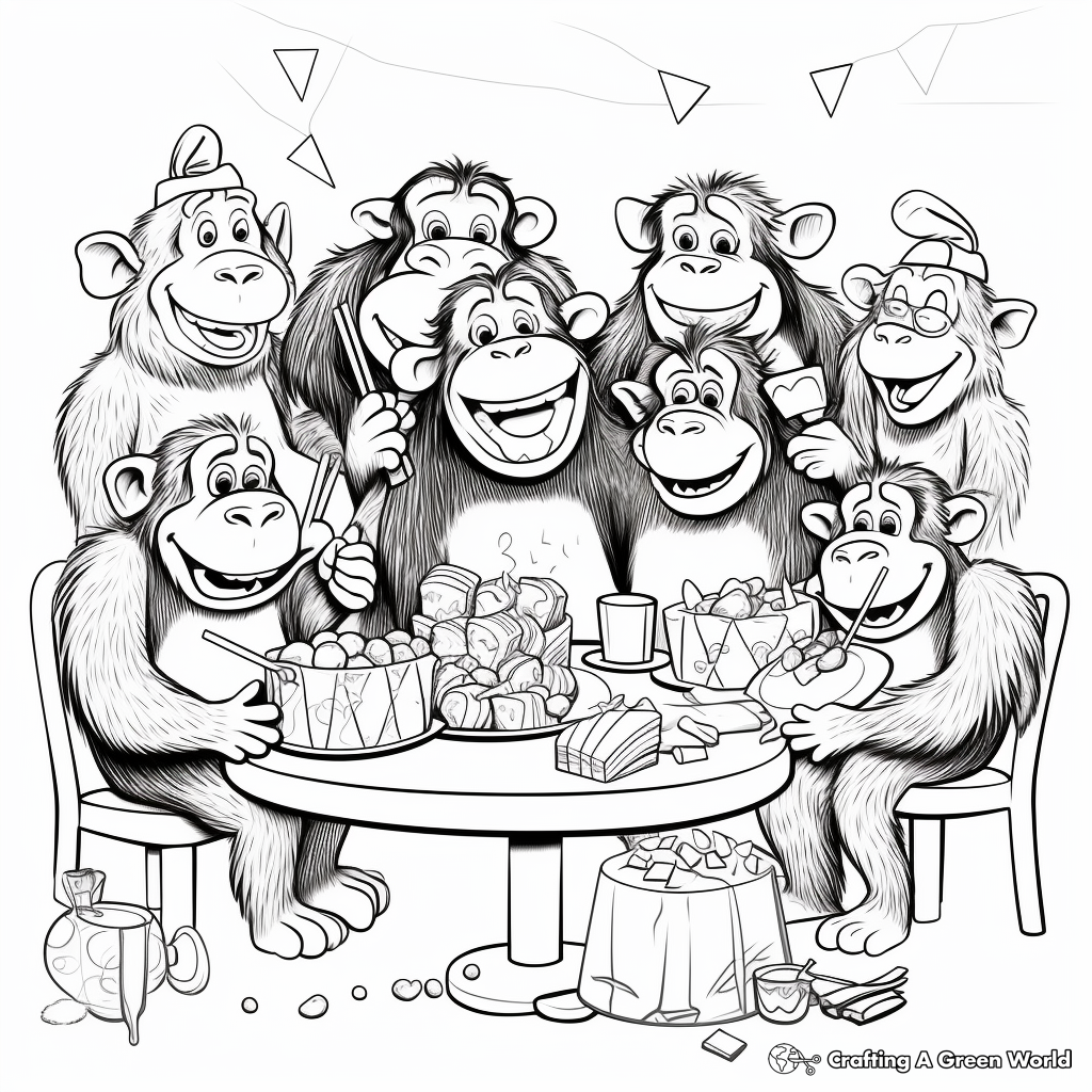 Fun and Lively Chimpanzee Party Coloring Pages 3