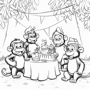 Fun and Lively Chimpanzee Party Coloring Pages 4