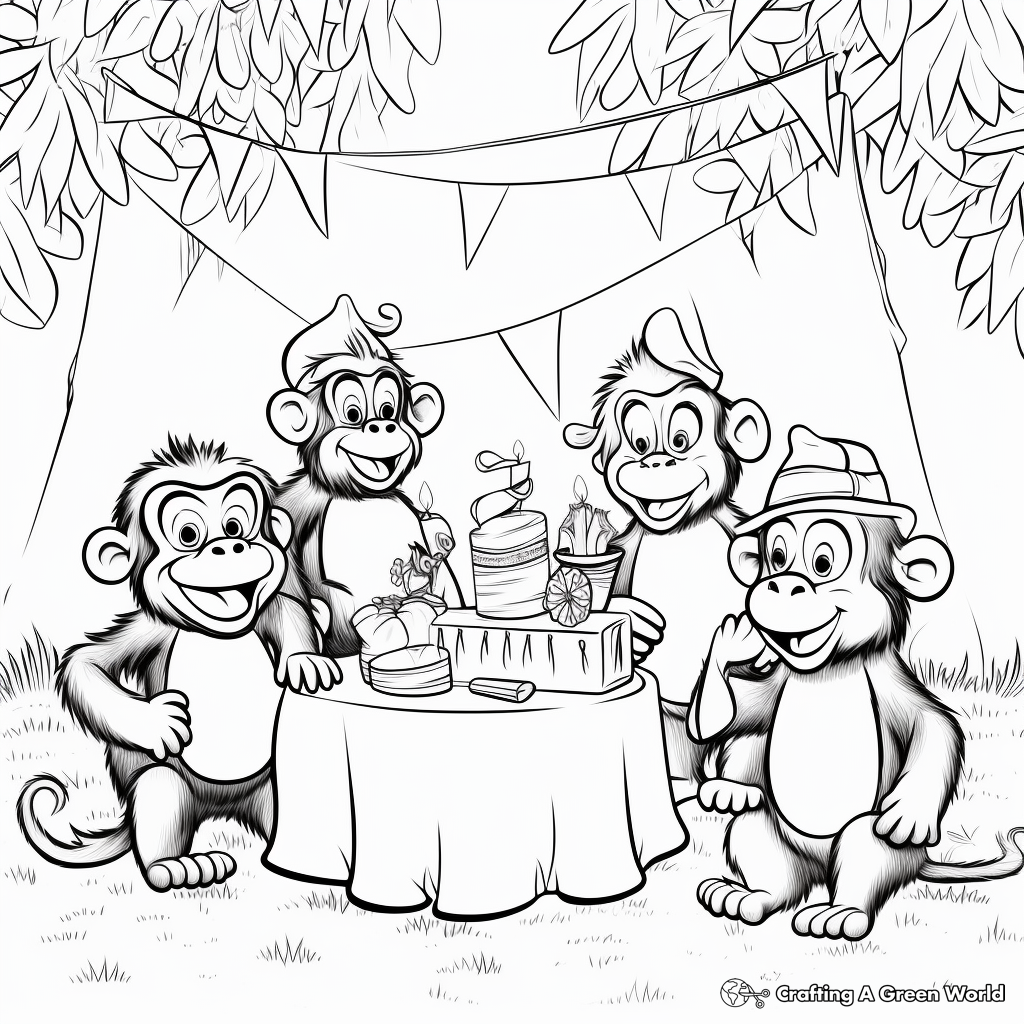 Fun and Lively Chimpanzee Party Coloring Pages 4