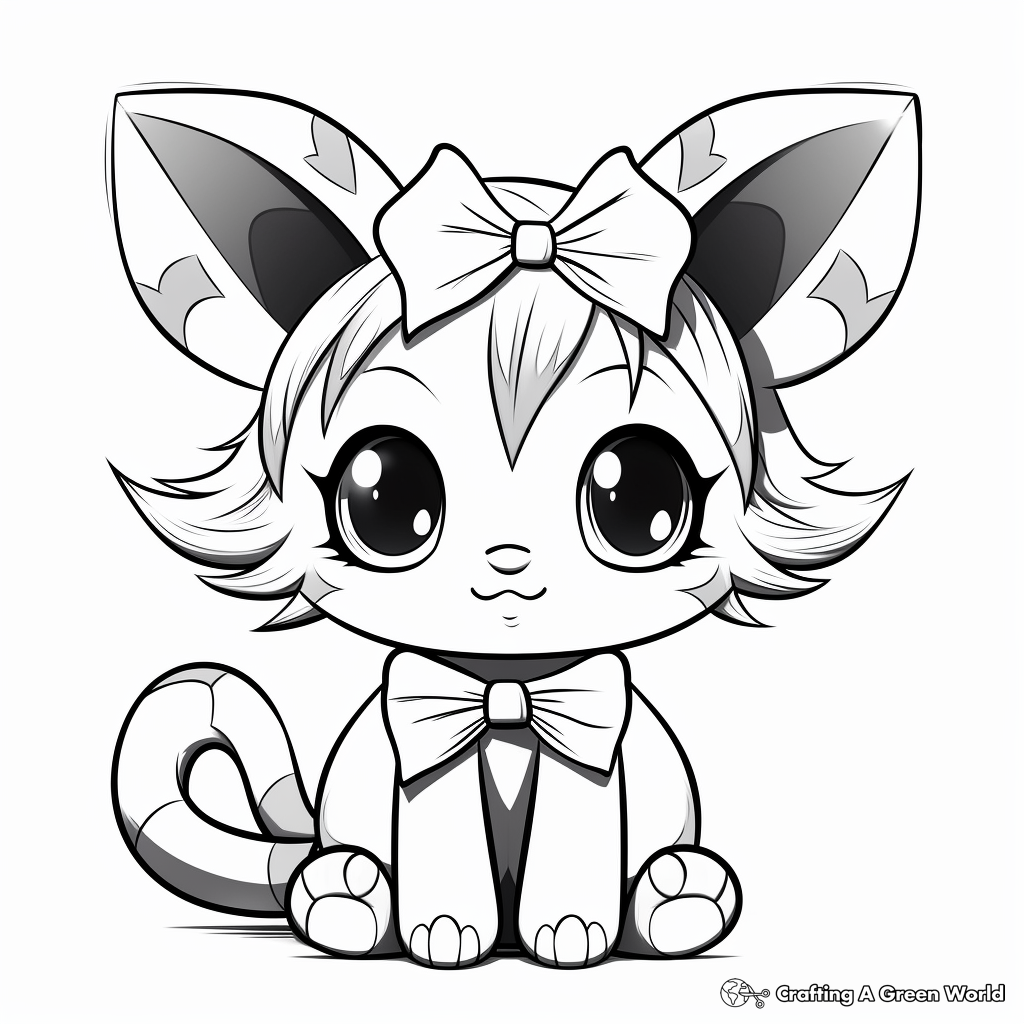 Fun Anime Cat with Bow Coloring Pages 1