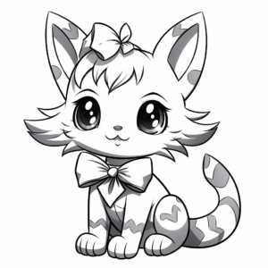 Fun Anime Cat with Bow Coloring Pages 2