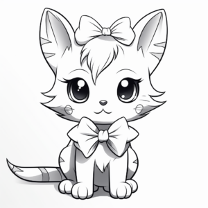 Fun Anime Cat with Bow Coloring Pages 4