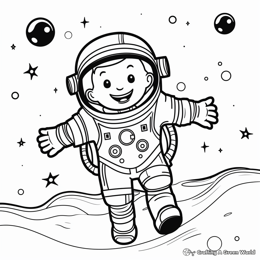 Fun Astronaut Catching Stars Coloring Pages 1