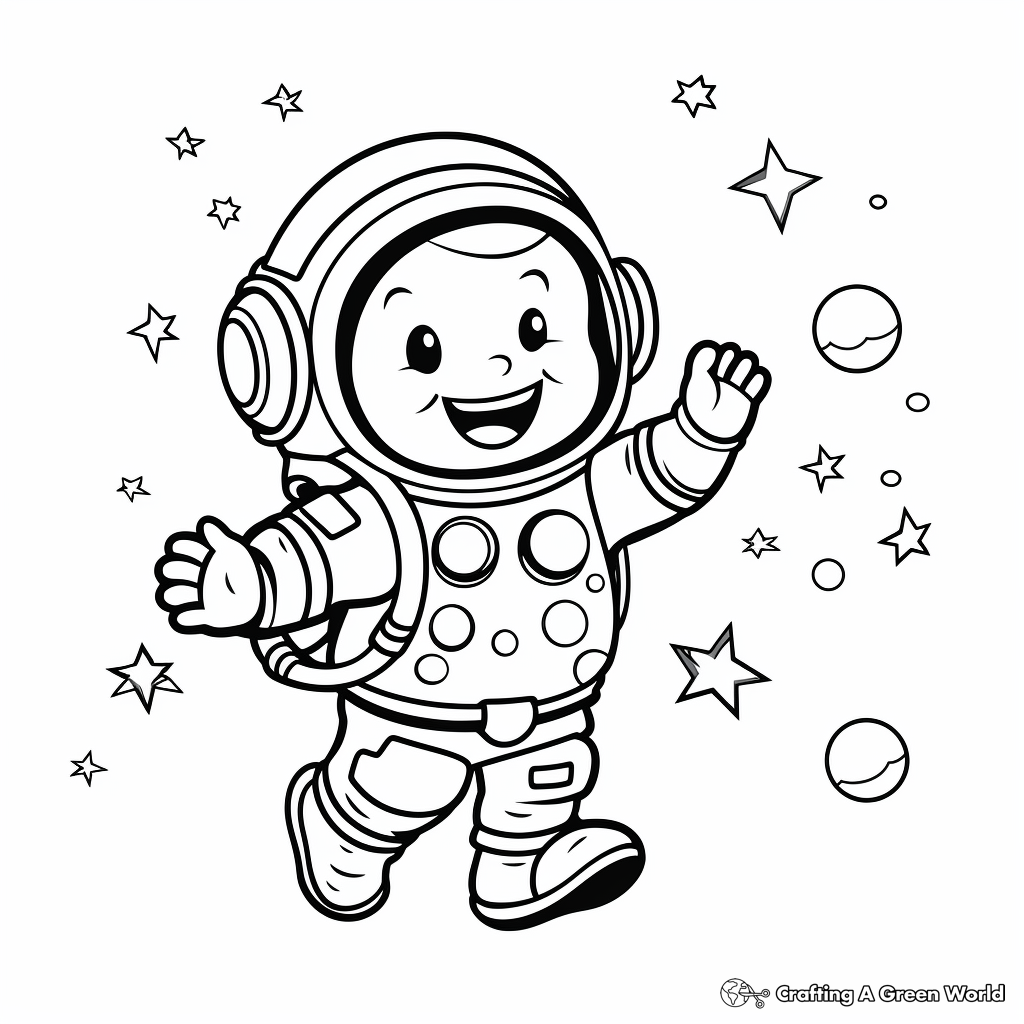 Fun Astronaut Catching Stars Coloring Pages 4