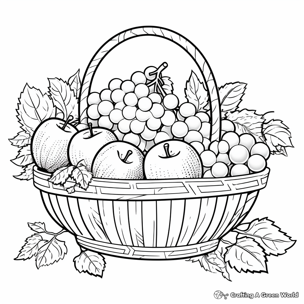 Fun Autumn Harvest Fruit Basket Coloring Pages 1
