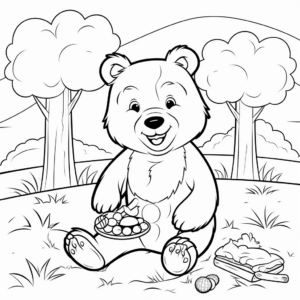 Fun Brown Bear Picnic Coloring Pages 1