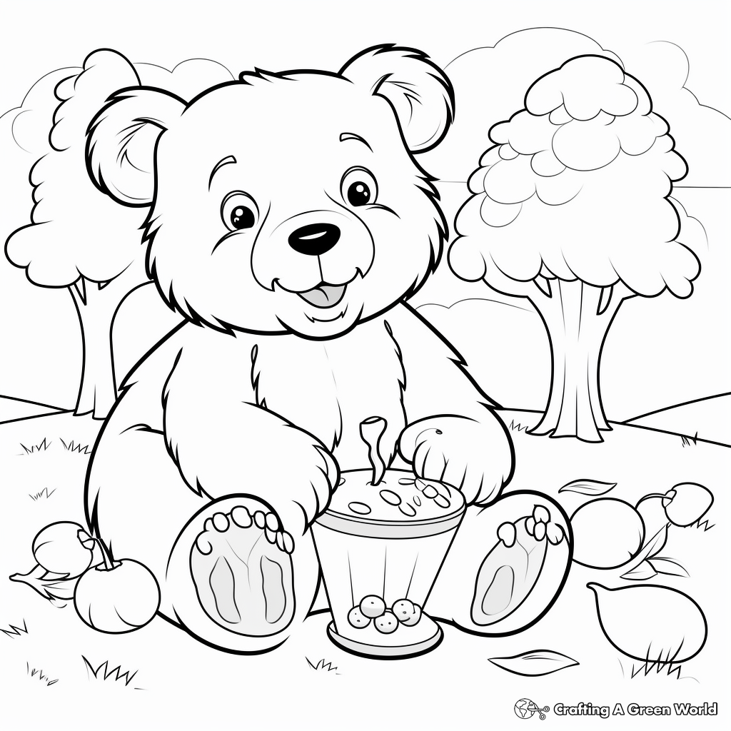 Fun Brown Bear Picnic Coloring Pages 2