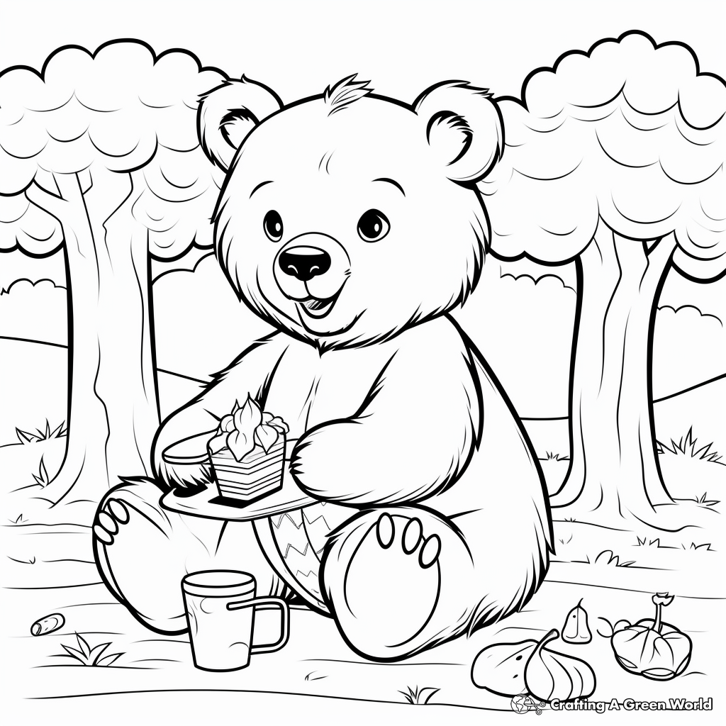 Fun Brown Bear Picnic Coloring Pages 3