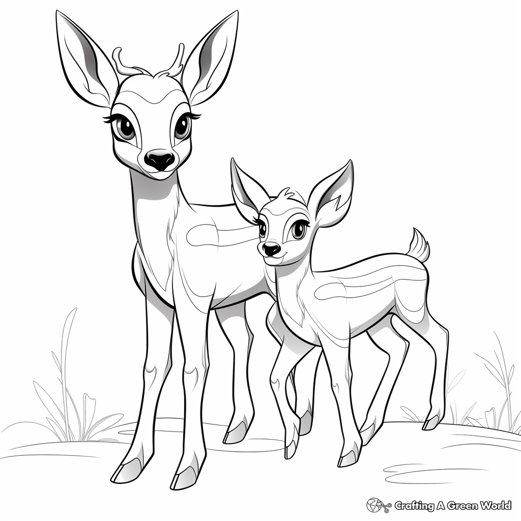 Fun Cartoon Buck and Doe Coloring Pages 1