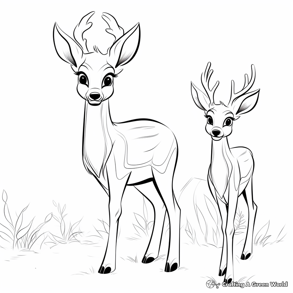 Fun Cartoon Buck and Doe Coloring Pages 2