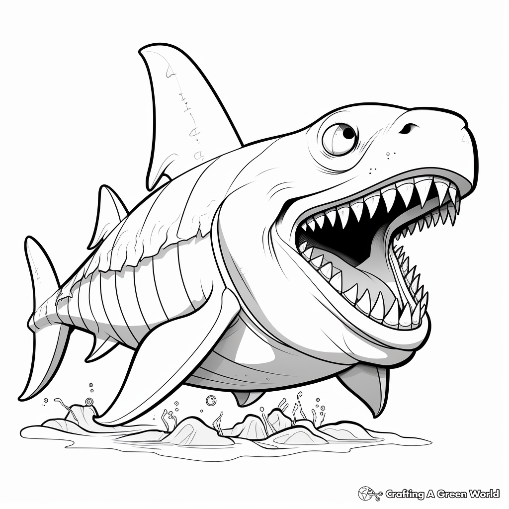 Fun Cartoon Megalodon Coloring Pages 4
