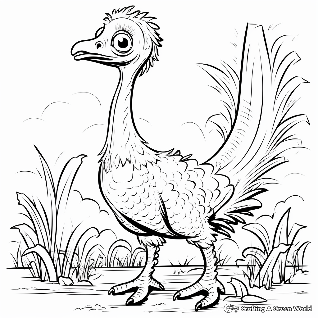 Fun Cartoon Therizinosaurus Coloring Pages for Kids 1