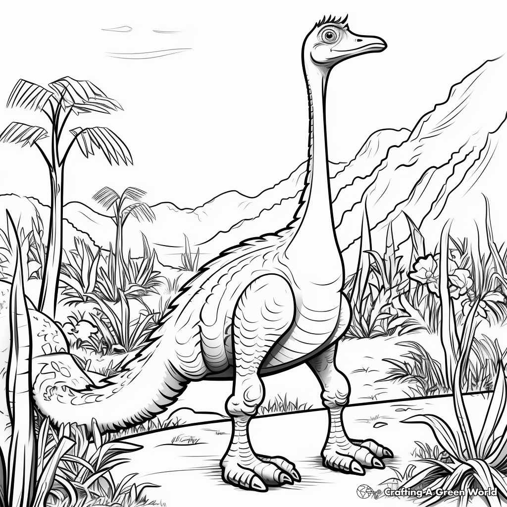 Fun Cartoon Therizinosaurus Coloring Pages for Kids 2