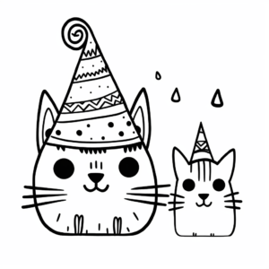 Fun Cat and Mouse Hat Party Coloring Pages 1