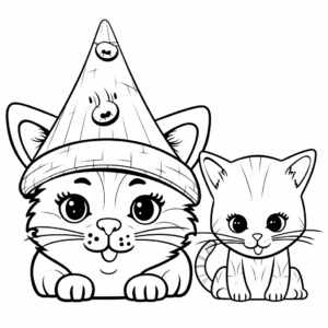 Fun Cat and Mouse Hat Party Coloring Pages 2