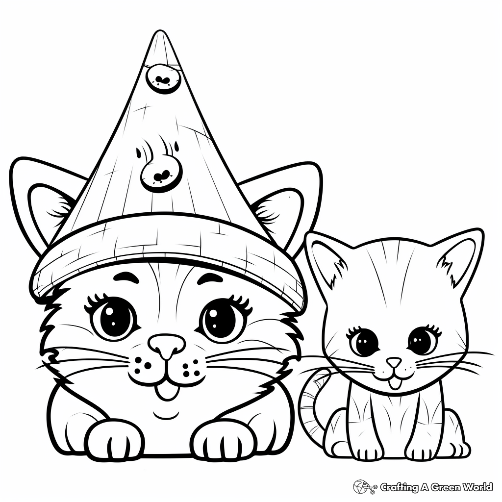Fun Cat and Mouse Hat Party Coloring Pages 2
