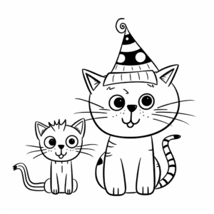 Fun Cat and Mouse Hat Party Coloring Pages 3