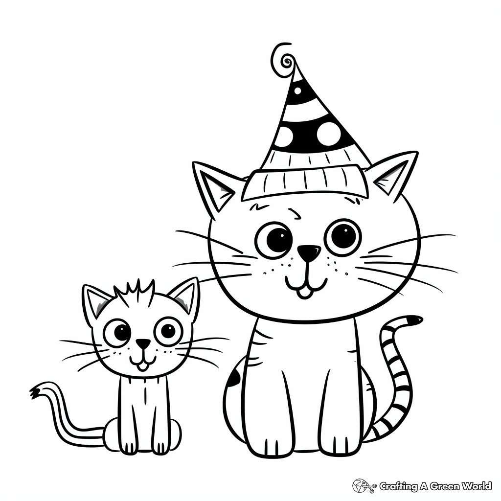 Fun Cat and Mouse Hat Party Coloring Pages 3