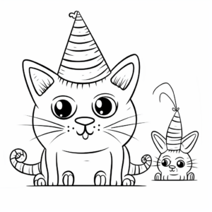Fun Cat and Mouse Hat Party Coloring Pages 4