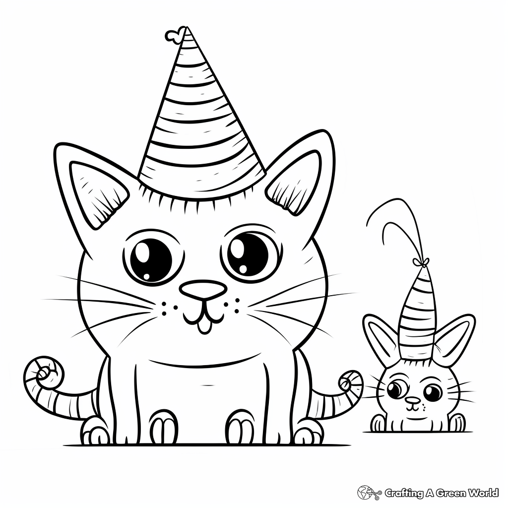 Fun Cat and Mouse Hat Party Coloring Pages 4