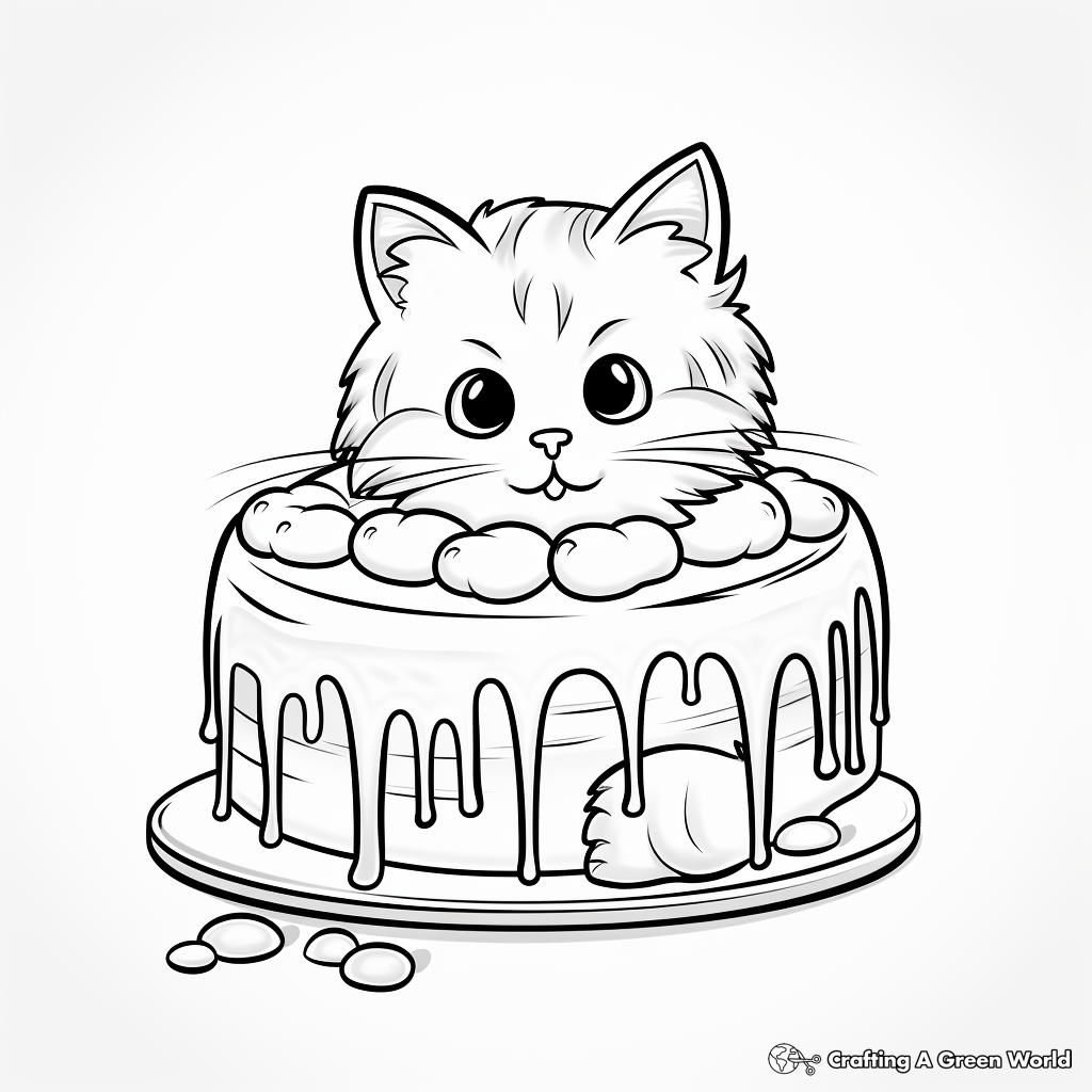 Fun Cat Popping Out Of Cake Coloring Pages 1