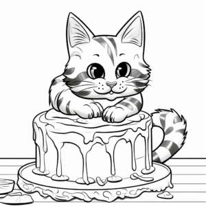 Fun Cat Popping Out Of Cake Coloring Pages 2