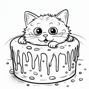 Fun Cat Popping Out Of Cake Coloring Pages 3