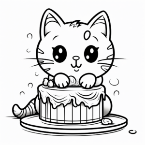 Fun Cat Popping Out Of Cake Coloring Pages 4