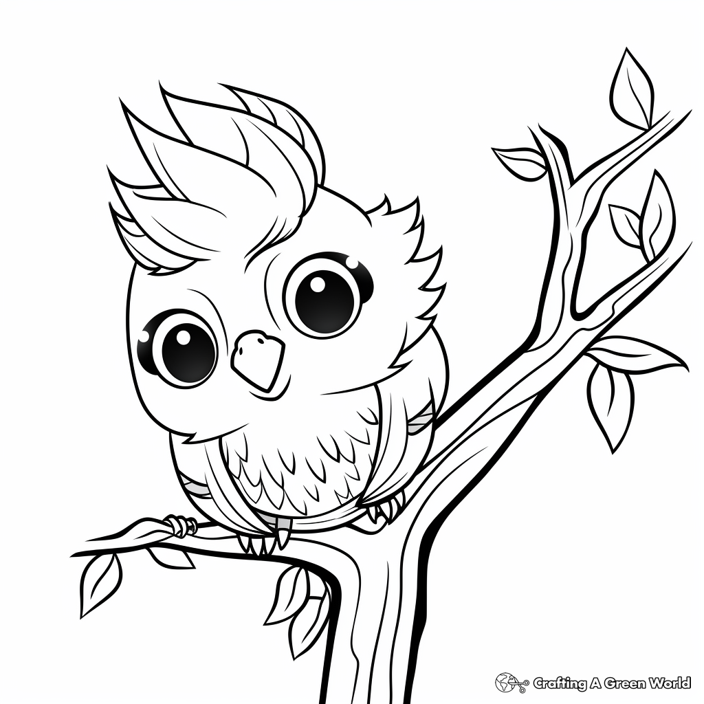 Fun Cockatiel in a Tree Coloring Pages 2