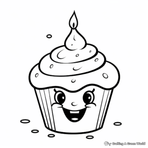 Fun Cupcake with Candle Coloring Pages 1