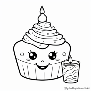 Fun Cupcake with Candle Coloring Pages 4