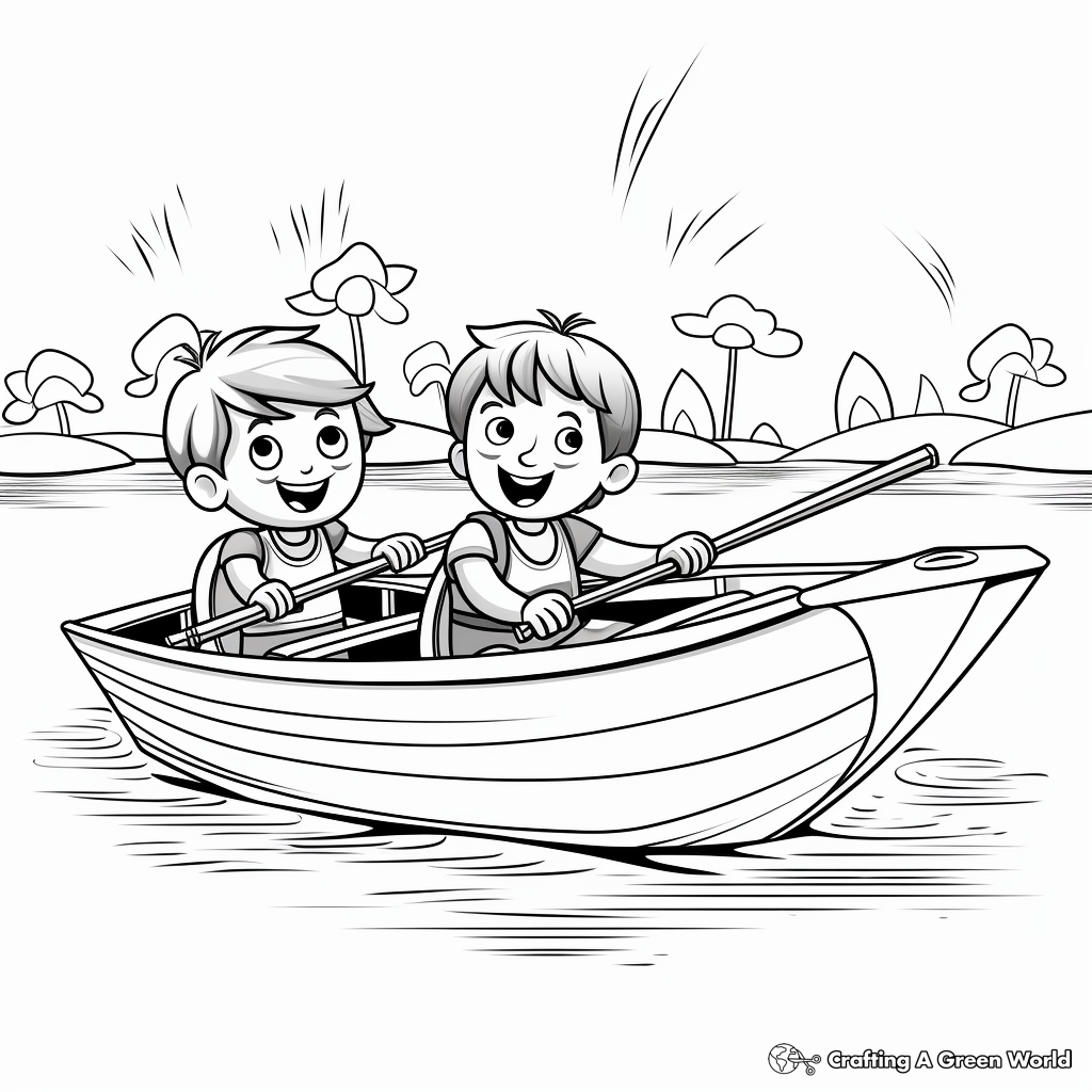 Fun Filled Children's Rowboat Adventure Coloring Pages 1